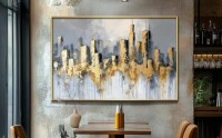 ORIEAR Chicago Wall Art, Modern Art Wall Decor, Grey and Gold City Scene Wall Art, Framed Artwork for Walls (Gold Frame, 24"x36") Similar to Picture New In Box $299