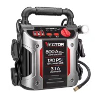 Vector 800 Peak Amp Automotive Jump Starter, Portable Power - Triple 15W USB Ports, 120 PSI Air Compressor $199