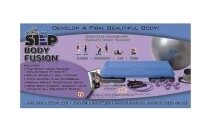 The Step Body Fusion Includes The Step Home trainer which will adjust to either 4” or 6”. Also included are the 65cm stability ball with pump, vinyl coated 3 lb. dumbbells, medium weight resistance band, and the new Body Fusion workout DVD utilizing all e