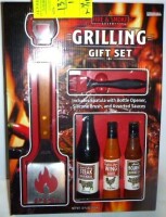 Fire & Smoke Grommet Grilling Gift Set Includes Spatula with Bottle Opener, Silicone Brush and Assorted Sauces New In Box