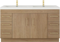 Moreno Bath ELSA 60" FREESTANDING Vanity with Double Reinforced Acrylic Sink White Oak (2 Boxes) New in Box $2499