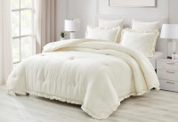 Chezmoi Collection Nora 2-Piece Ruffled Edge Trim Soft Washed Microfiber Comforter Set (Twin, Ivory) $119