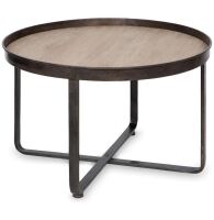 Kate and Laurel Zabel Modern Farmhouse Round Coffee Table with Black Wrought-Iron Criss Cross Base and White Oak Finished Wooden Insert New Open Box $299