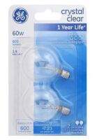 GE 60 Watts, 600 Lumens Crystal Clear Light Bulbs 2-pack New