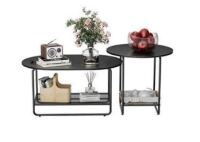 Amada Coffee Table Set, 2-Tier Center Table with Open Shelf and Metal Frame, Modern Round Coffee Table for Living Room, AMCT2B New In Box $209.99