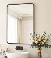 XRAMFY 24 in. W x 36 in. H Rectangular Aluminum Alloy Framed Rounded Black Wall Mirror New In Box $199