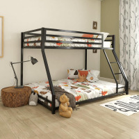 DHP Miles Low Metal Bunk Bed Frame for Kids, With Built-in Ladder, High Guardrail and Metal Slats, Floor Bed Bottom Bunk, No Boxspring Required, For Small Spaces, Twin-Over-Full, Black New in Box $399