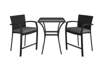 COSCO Outdoor Living 3 Piece High Top Bistro Patio Furniture Set, Black Wicker and Gray Cushion New In Box $409