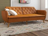 DHP Novogratz Tallulah Memory Foam Futon, Convertible Couch, Camel Faux Leather New In Box $699