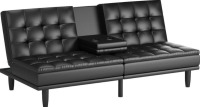 Mainstays Upholstered in Faux Leather Mainstays Memory Foam Pillowtop Futon with Cupholders, New Shelf Pull $499