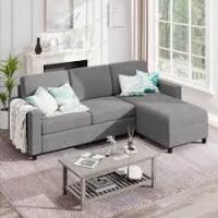 Sobaniilo Convertible Sectional Sofa Couch,Modern Linen Fabric L-Shaped 3-Seat Sofa Sectional with Reversible Chaise (2 Boxes) New in Box $699