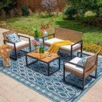 Phi Villa Sunshine Valley 4-Piece Wicker Patio Conversation Set with Beige Cushion Pro Cushions PV-462 New in Box $599