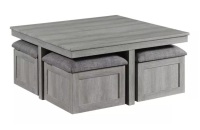 Elements Dawson Light Gray Coffee Table with Four Storage Stools New In Box $1099