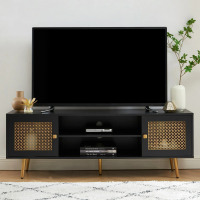 EDYO LIVING 65" Mid Century Modern Black TV Stand with Open Shelf, Boho Entertainment Center, TV Media Console Table for Living Room, New in Box $299