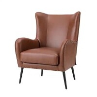 JAYDEN CREATION Diomedes Modern Brown Wooden Upholstered Nailhead Trims Armchair With Metal Legs, New in Box $599