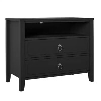 Novogratz Her Majesty 2-Drawer Black Nightstand, New in Box $399