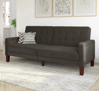 Better Homes & Gardens Porter Fabric Tufted Futon in Gray Linen $399