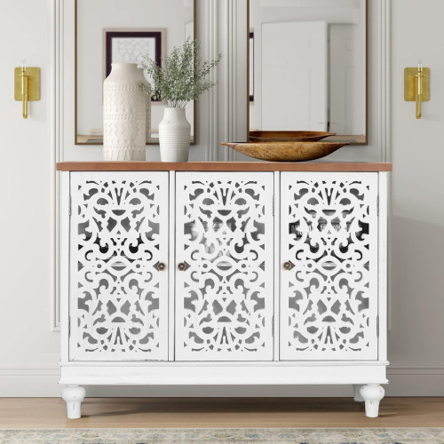 PHI VILLA Exum 3 Door Accent Cabinet - Farmhouse Credenza Cabinet for Living Room, Sideboard Buffet Cabinet with Storage White, New in Box $499