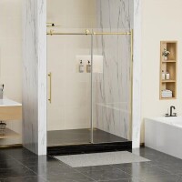 Simple Project 56" to 60" W x 75" H Sliding Frameless Shower Door in Brushed Gold with Clear Glass, New in Box $799