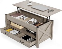 Evajoy Lift Top Coffee Table, Modern Coffee Table with 2 Storage Drawers and Hidden Compartment, X-Shape Wood Support, Center Table with Lift Tabletop for Living Room, Office, Grey, New in Box $399