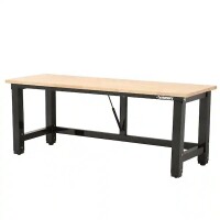 Husky Ready-To-Assemble 72 in. W x 24 in. D Folding Adjustable Height Solid Wood Top Workbench in Black, New in Box $599