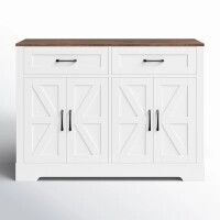 Amariyon 47.2'' Sideboard Buffet Cabinet with Storage, 47.2" Kitchen Storage Cabinet with Drawers, Coffee Bar Cabinet with Barn Doors , White/Brown, New in Box $599