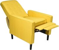 DORTALA Recliner Chair, Modern Accent Arm Chair w/Button-Tufted Back and Thick Cushion, Push Back Single Recliner Sofa, w/Solid Wood Legs, Yellow, New in Box $499