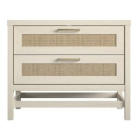 Ameriwood Home Lennon 2 Drawer Nightstand, Ivory Oak and Faux Rattan, New in Box $299