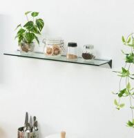 Danya B. 24 in Modern Clear Glass Floating Shelf on Aluminum Bar New In Box $99