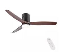 YUHAO Farmhouse 52 in. Integrated LED Low Profile Solid Wood Black Ceiling Fan with Dimmable Light Kit and DC Motor New Open Box $319