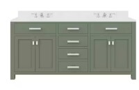 Water Creations Madison 72 in.W x 21.5 in.D x 34 in.H Double Sink Bath Vanity in Glacial Green with Carrara White Marble Top and Faucets New in Box $3199