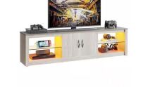 Bestier 70 in. Wash White TV Stand Fits TV's Up to 75 in. LED Entertainment Center with Adjustable Shelves and Cabinet $399