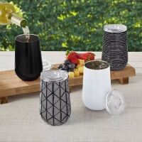 Member's Mark 16oz Stainless Steel Insulated Tumblers with Lids 4 Pack - Black Geo New In Box $59