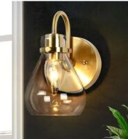 Uolfin Modern Teardrop Bedroom Wall Light 1-Light Brass Wall Sconce Lighting Bathroom Wall Light with Clear Glass Shade / Merra 8.7 in. 3-Light Bronze Flush Mount Chandelier with K9 Crystals New In Box Assorted $199