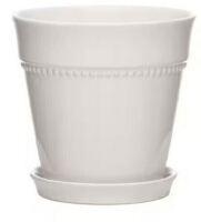 Southern Patio 7.9 in. Ravanaey Small Glossy White Ceramic Planter (7.9 in. D x 7.9 in. H) With Drainage Hole and attached saucer New $79