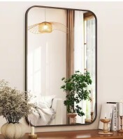 XRAMFY 26 in. W x 38 in. H Rectangular Aluminum Alloy Framed Rounded Black Wall Mirror New In Box $199 (Similar to Picture)