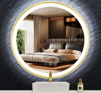 THEKLA Gold Bathroom Round LED Mirror with Gold Frame 20 inch Round Lighted Mirror for Bathroom Wall Round Vanity Mirror with Lights 3 Color Dimmable Anti-Fog Smart Golden Round Circle Light up Mirror New In Box $299