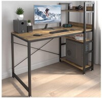 JSungo Computer Desk with 4 Tiers Shelves, 47 Inch Sturdy Table with Reversible Bookshelf for Home Office, Study Tower Desk for Small Space, Industrial Modern Style, Rustic Brown, New in Box $299