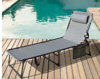 VEIKOUS Outdoor Folding Chaise Lounge Chair Fully Flat for Beach with Pillow and Side Pocket, Dark Grey New In Box $199