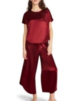 BB Dakota Women's Satin 2-Piece Short Sleeve & Pant Lounge Set in Burgundy New With Tags Size XL