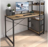 JSungo Computer Desk with 4 Tiers Shelves, 47 Inch Sturdy Table with Reversible Bookshelf for Home Office, Study Tower Desk for Small Space, Industrial Modern Style, Rustic Brown, New in Box $299