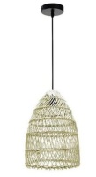 Bayou Breeze Musselman Natural Rattan Pendant Light 16.5 H x 11.8 W x 11.8 D in Crystal in Gray New In Box $199