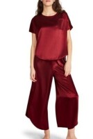 BB Dakota Women's Satin 2-Piece Short Sleeve & Pant Lounge Set in Burgundy New With Tags Size XL