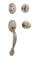 Kwikset Dakota Satin Nickel Single Cylinder Door Handleset with Polo Door Knob Featuring SmartKey Security $199