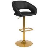 Flash Furniture Contemporary Vinyl Adjustable Height Barstool with Rounded Mid-Back & Gold Base Black New in Box $299