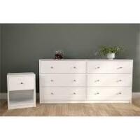 Tvilum Portland 6 Drawer Double Dresser and One Drawer Nightstand 2 Piece Set In White (2 Boxes) New In Box $399