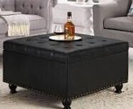 Lark Manor Areia 35.5'' Wide Upholstered Rectangular Tufted Storage Ottoman in Black New in Box $399