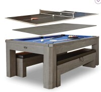 Hathaway Newport Stylish 7 Ft Multi Game Pool Table Combo with Dining Top and Ping Pong – Includes Benches for Home Storage and Accessories NEw in Box $1999