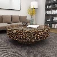 The Twillery Company Driftwood Handmade Collage and Pedestal Base Living Room Coffee Table with Tempered Glass Top New in Box $2199