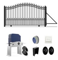 ALEKO Prague Style Iron Single V-Track Sliding Driveway Gate with Posts, Gate Opener and Other accessories NEw In Box $3999